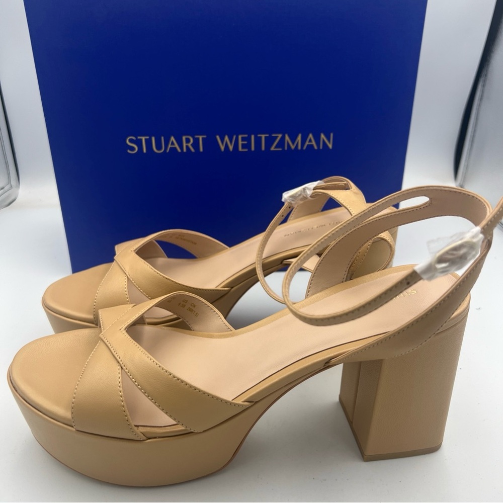 STUART WEITZMAN Miami Mid Platform Leather Heel Sandal Ginger  Women’s Size 9.5B